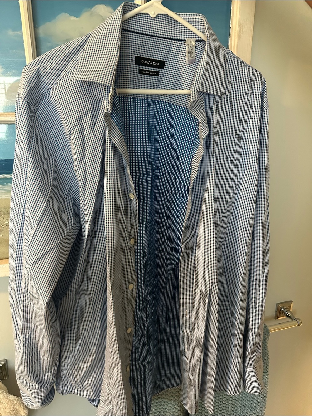 Bugatchi Men's Blue Micro-Check Button-down Dress Shirt
